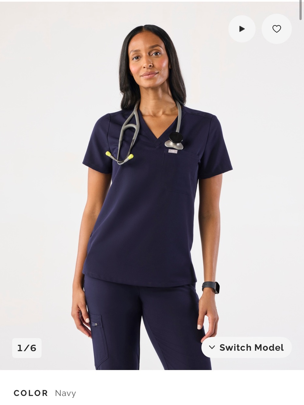 Figs Navy Short-Sleeve V-Neck Scrub Top